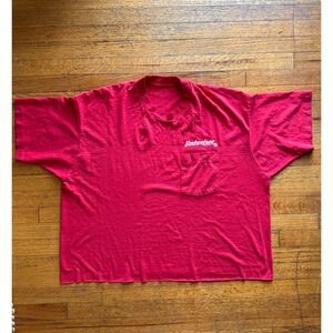Cropped Budweiser Pocket T-Shirt Vintage 1994 Graphic Tee Red Beer Logo Adult XL